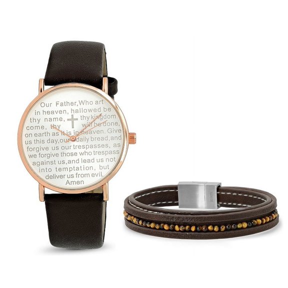 Rose gold prayer watch set