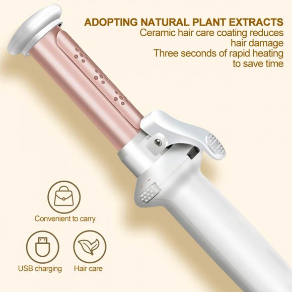 Rizador de pelo USB, mini portátil, profesional, eléctrico, USB, inalámbrico, inalámbrico, para rizador de pelo, 4 velocidades, color blanco Ecomeon no