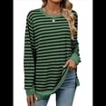 thumbnail image 1 of Camisa Informal de Larga A Rayas para Mujer, , con Cuello Redondo, Ajustada, Holgada, Básica Verde y Negro M, 1 of 10