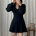 thumbnail image 2 of SMihono Womens V Neck Long Sleeve Sweater Dress Casual Loose Spring Latern Sleeve Knit Flowy Short Mini Skater Dresses Black 4-14, 2 of 7