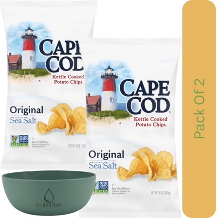 Cape Cod Original Kettle Cooked Potato Chips, 8 oz Snack Bag With Olive Green Bowl By ValueNest