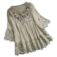 thumbnail image 2 of Women Cotton Linen Embroidered Tops Loose Fit Tunic 3/4 Sleeve Summer Blouse Shirts Boho Peasant Trendy Clothes 2026,3/4 Length Sleeve Womens Tops, 2 of 4