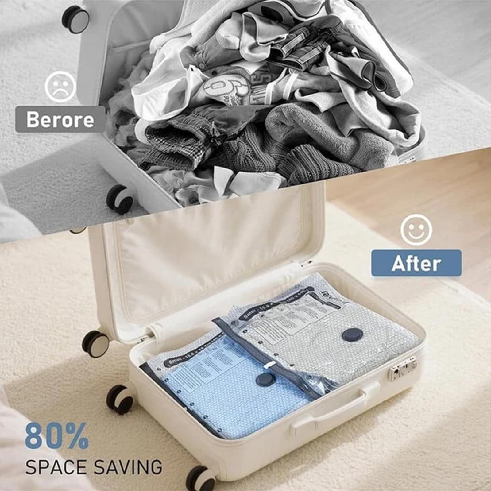 Soulin Compression Bags – Vacuum Storage Bags with Electric Pump, Space Saver for Clothes Blankets Bedding, Travel and Home Organization Reusable Packing Solution