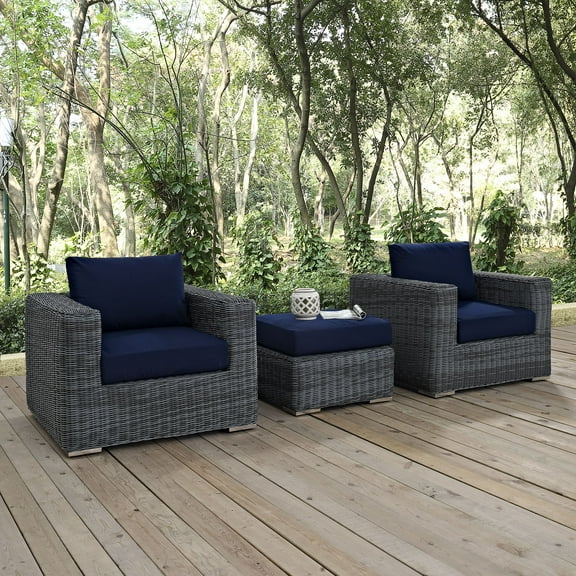Modway Summon 3 Piece Outdoor Patio Sunbrella® Sectional Set in Canvas Navy