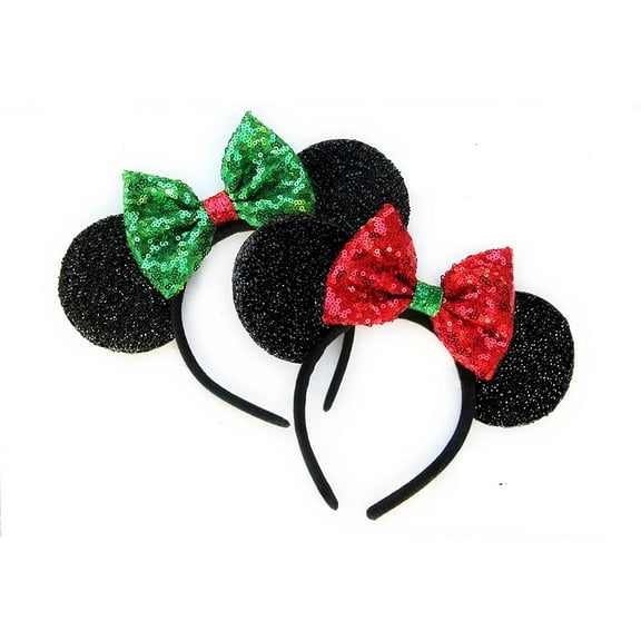 CLGIFT Two x Christmas Mickey Ears, Christmas Minnie Ears, Christmas,Holiday Ears Rainbow