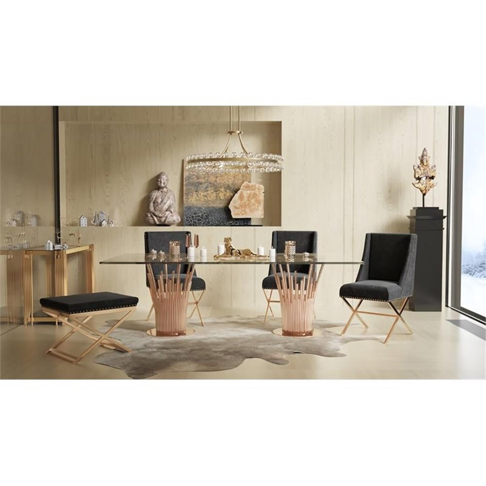 Modrest Paxton 87" Modern Glass & Steel Dining Table in Clear/Rose Gold