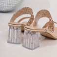 thumbnail image 4 of Women Rhinestone Slide Sandals, Plus Size High Heel Slippers, Comfortable Transparent Block Heel, Casual Versatile Summer Shoes, Wedding Party Prom Outdoor Indoor Gold F, 4 of 4