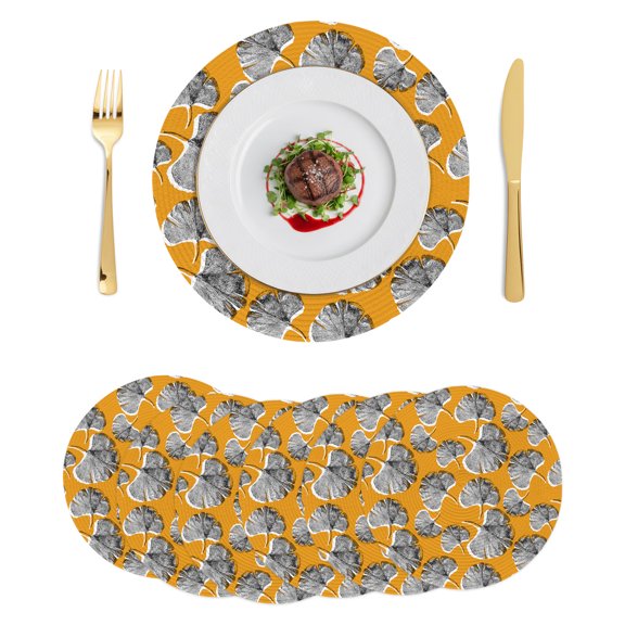 Round Placemats Grey Ginkgo Leaf 15 inch Set of 6 Table Mats for Dining Table Modern Abstract Art Orange Heat Resistant Non-Slip Kitchen & Home Decorative Place Mat Set