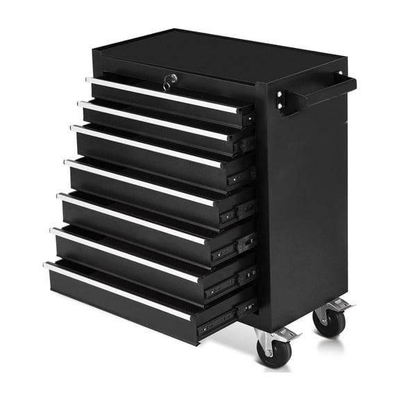 Home 7-Drawer Tool Box with Wheels, 24 inch Rolling Tool Chest and Organizer for Garage & Workshop, Includes Detachable Top, Lockable Wheels and Sliding Drawers, Essential Tool Chest Cabinet Organizer