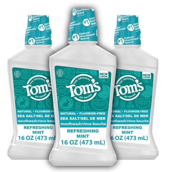 Tom's of Maine Sel de Mer Naturel Sans Alcool, Menthe Rafraîchissante, 16 Fl Oz (Lot de 3)