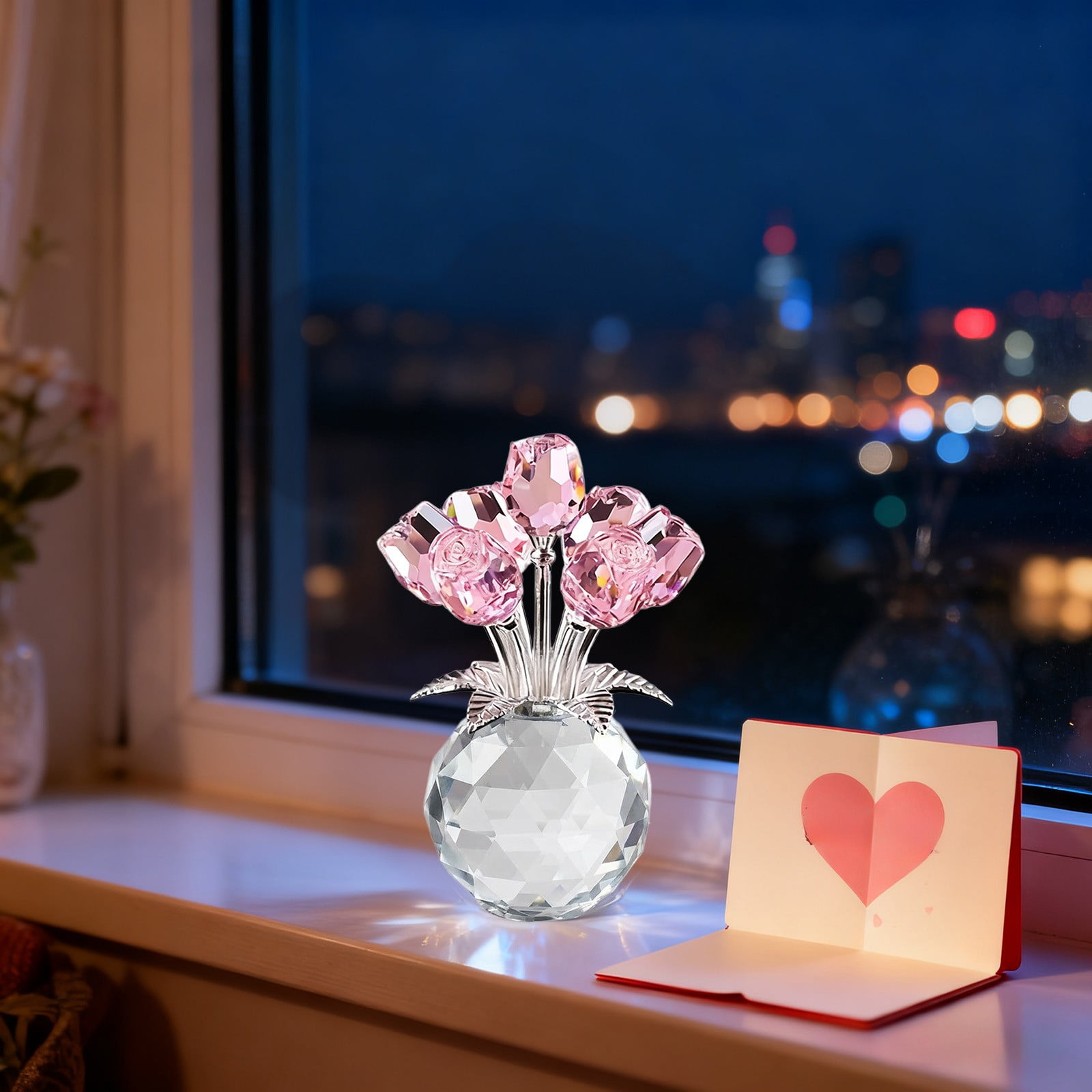 Pink Glass Rose Bouquet Decorative Piece For Home Office And Special Occasion Creates Warm And Festive Feeling In Any Space