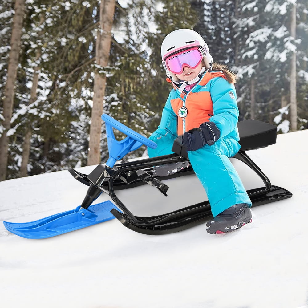 Steerable Snow Sled, BTMWAY Downhill Toboggan Snow Sled for Kids Teens