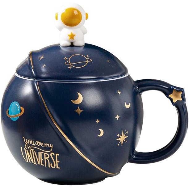 Pink- Blue- Green Linda Taza De Café De Cerámica Con Taza Kawaii Tapa De Astronauta Cuchara De Acero Inoxidable, Novedad Taza De Té De La Mañana Y Leche Regalo De Navidad Para Muj