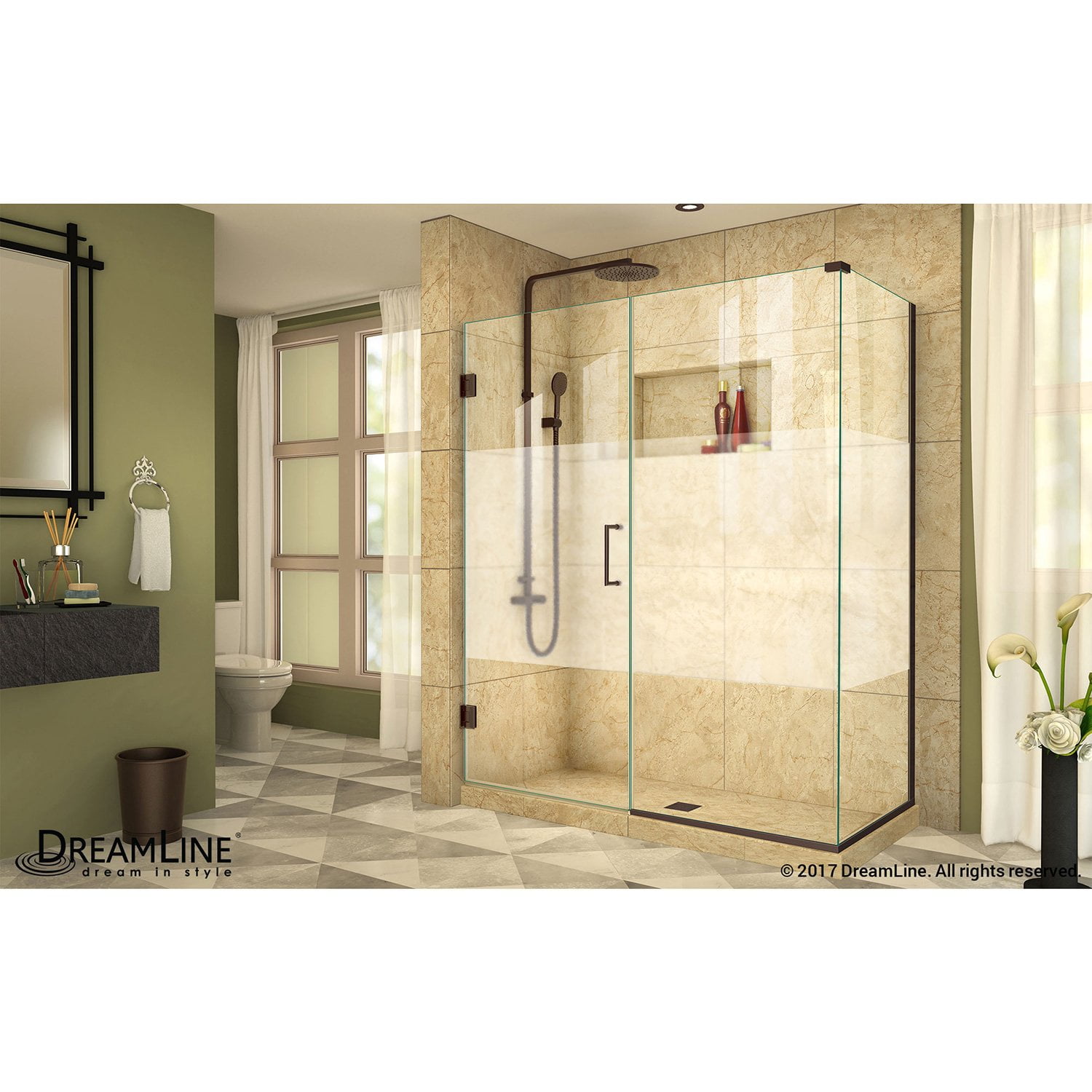 Dreamline Shen 24590340 Hfr 06 Oil Rubbed Bronze Hinged Shower Dreamline Shen 24590340 Hfr 06 Oil Rubbed Bronze Hinged Shower Enclosure W Half Frosted Glass Door Com