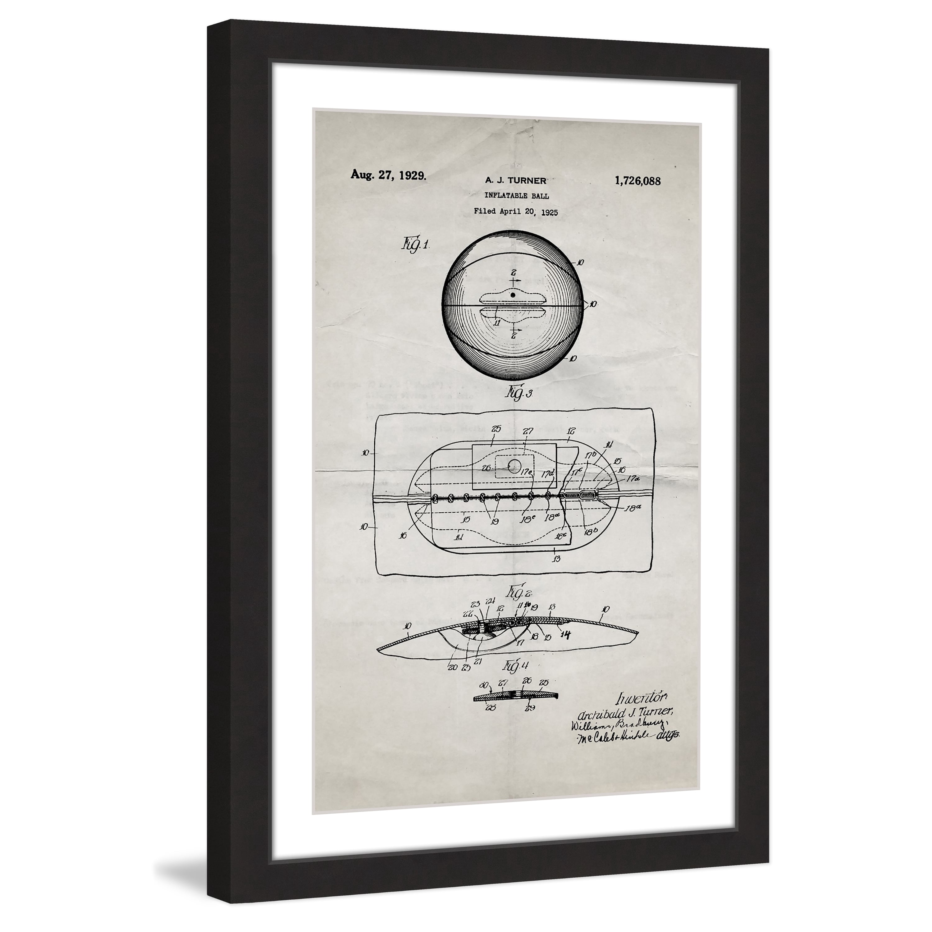 "Basketball 1925 Old Paper" Framed Painting Art Print, 24" x 1.5"