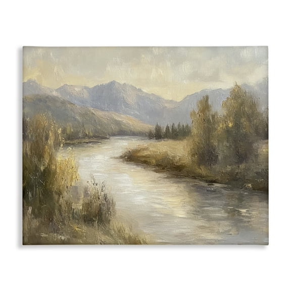 Stupell Industries Flowing River & Distant Mountains Landscape & Nature Painting Wrapped Canvas Canvas Art Print Wall Art, 20 x 16