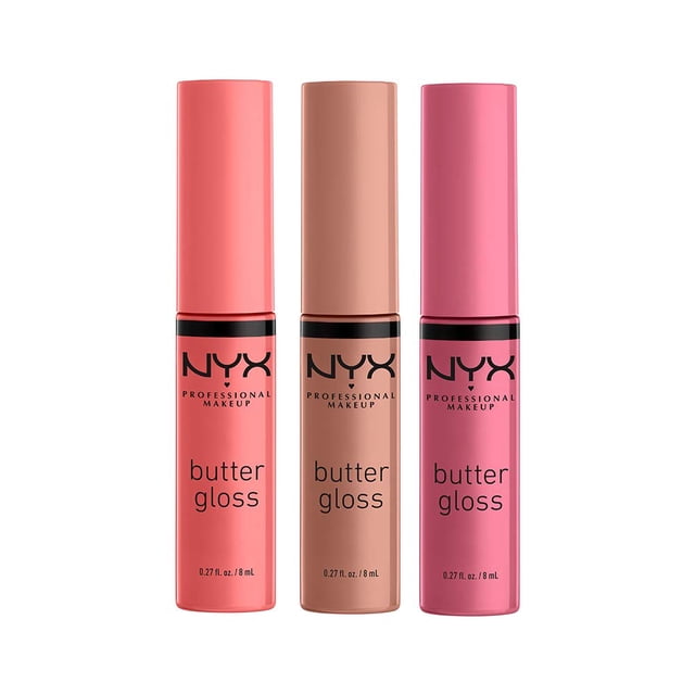 NYX PROFESSIONAL MAKEUP Butter Lip Gloss, 3 Colors, Angel Food Cake, Creme Brulee, Madeleine, 3 Pack