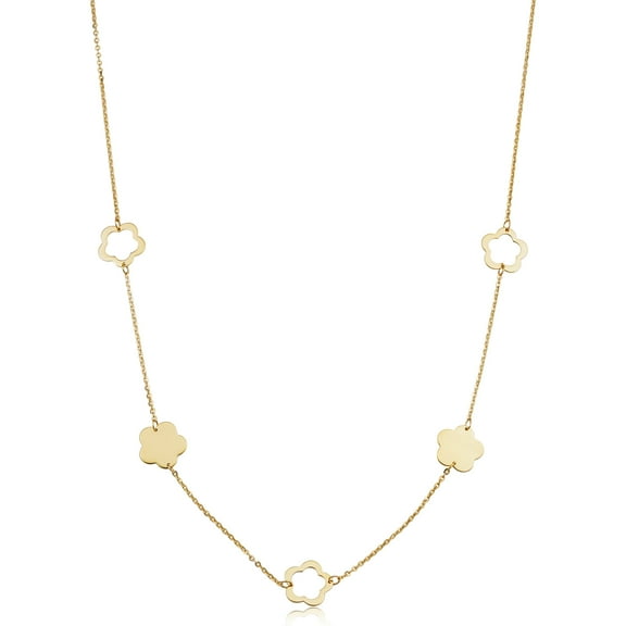 KoolJewelry 14k Yellow Gold Flower Station Necklace for Women (18 inch)