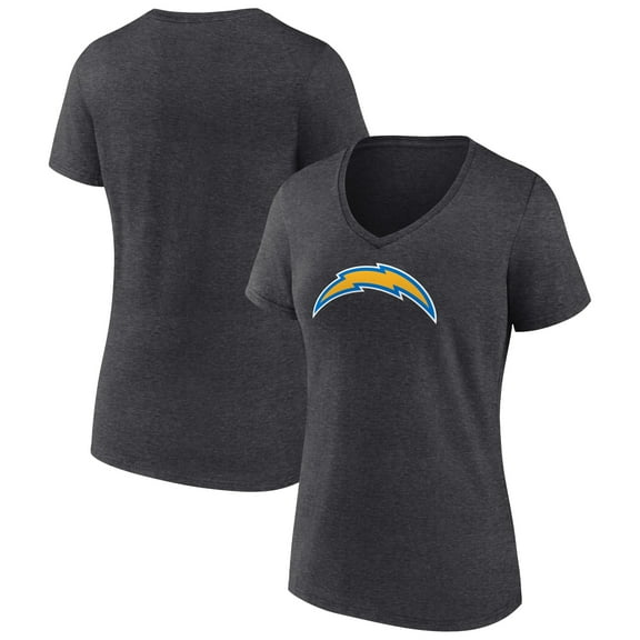 Women's Charcoal Los Angeles Chargers Primary Team Logo V-Neck T-Shirt