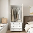 thumbnail image 6 of WARMMUSE Wardrobe Closet, Modern Wood  2-Door 3-Drawer Armoires and Wardrobes w/ Hollow Pattern,  Clothes Hanging Rod,  31.4" W x 18.9" D x 71.0" H, White, 6 of 10