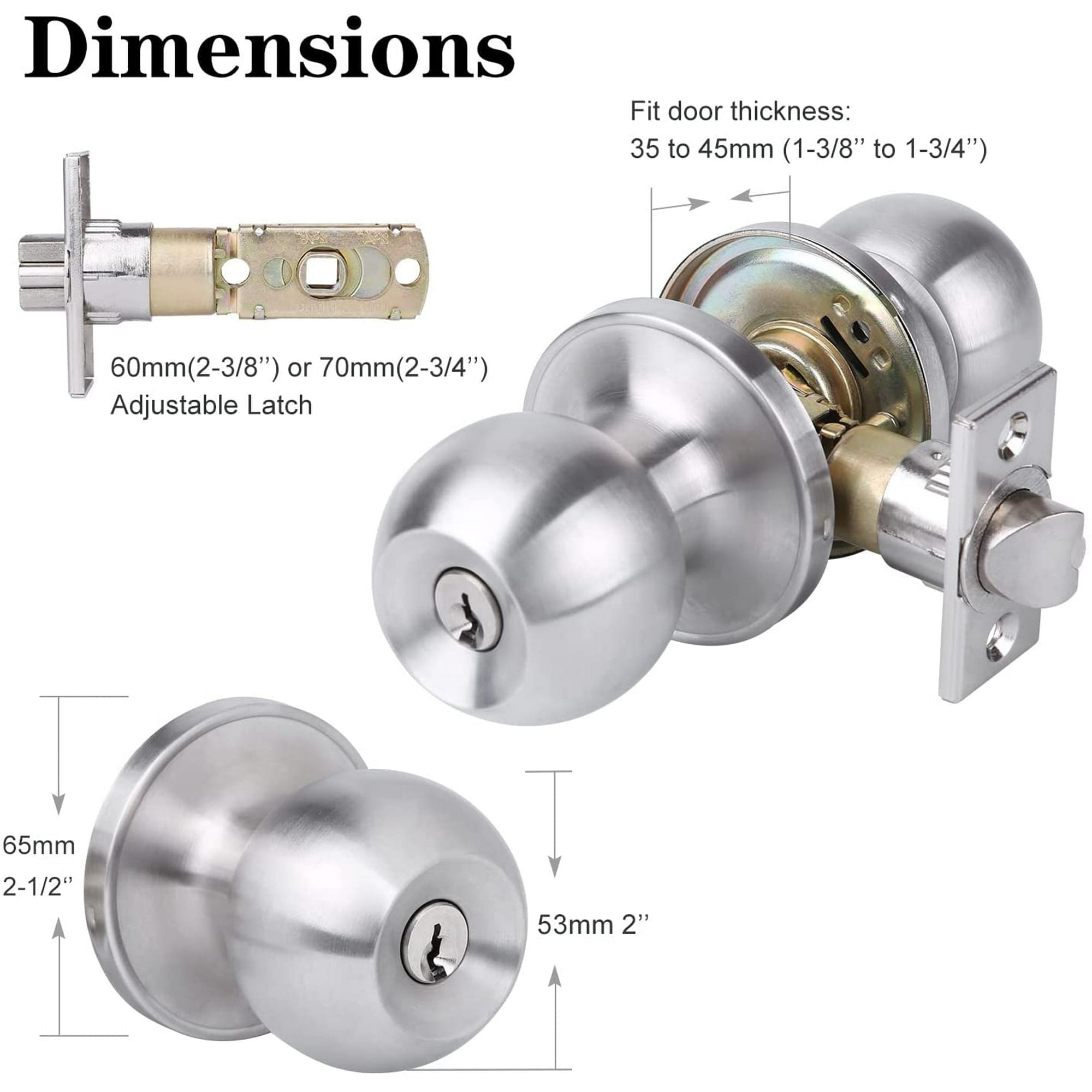 YIHATA 5 Pack Keyed Alike Doorknobs, Entry Doorknob Lock with Keys, Round Ball Door Knobs for Front Door, Exterier and Interier Doors, Satin Nickel Finish