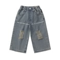 thumbnail image 2 of Girls Pants Activities Ripped Denim Wide Leg Letter Print Soft Stretchy Activewear, 2 of 8