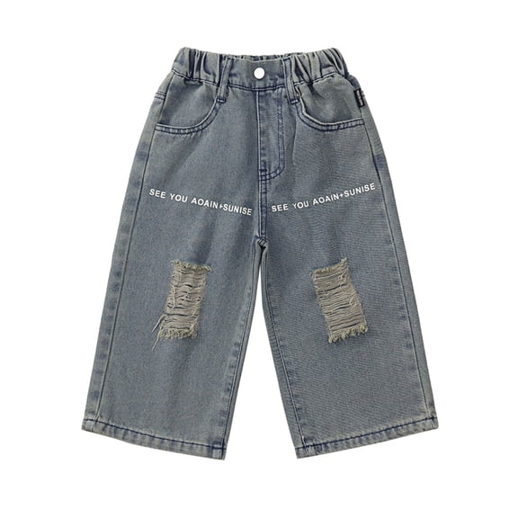 HXWCHs Girls Breathable denim Pants with Letter Print Soft Stretchy Comfort for Everyday Wear Outdoor Activities Ages 2-8 Blue 5-6 Years