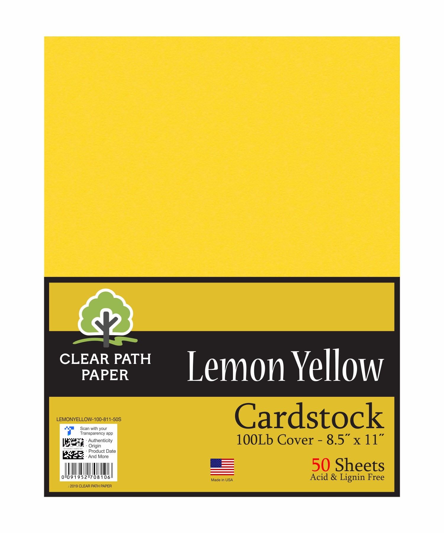 Lemon Yellow Cardstock - 8.5 x 11 inch - 100Lb Cover - 50 Sheets - Clear  Path Paper 