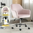 thumbnail image 2 of Home Office Chair,Modern Velvet Executive Desk Chair Accent Armchair with Lumbar Support,360°Swivel Adjustable Task Chair with Soft Seat,Vanity Chair with Metal Base for Living Room Office,Pink, 2 of 6