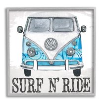 Stupell Surf N Ride Blue Retro Summer Bus Landscape Painting Gray Framed Art Print Wall Art