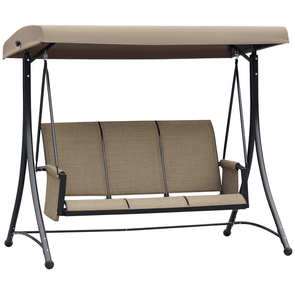 Outsunny 3 Person Outdoor Porch Swing Chair w/ Adjustable Canopy, Brown
