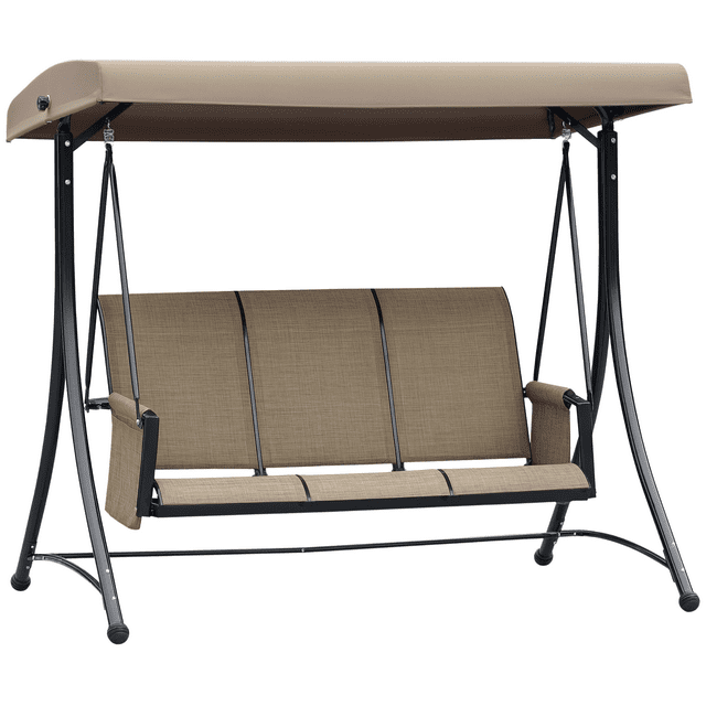 Outsunny Balançoire de Porche Extérieure pour 3 Personnes avec Auvent Réglable, Brun