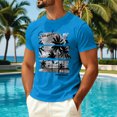 thumbnail image 2 of Sewkxo Mens Hawaiian Short Sleeve T-Shirts Graphic Crew Neck Casual Shirt Summer Beach Palm Tree Printed Vintage Tees,Blue L, 2 of 5