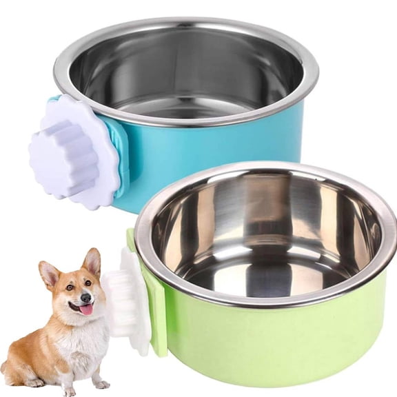 2 PACK Crate Dog Bowl, Removable Stainless Steel Hanging Pet Kennel Cage Bowl Food & Water Feeder Coop Cup for Puppy, Cat, Rabbit, Guinea Pigs Ferret Bird