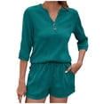 thumbnail image 2 of Htigea Pajamas for Women Short Sleeve Tops with Shorts Pajama Set 2 Piece Lounge Sets Soft Pjs with Pockets Today Deals Blue,S, 2 of 7