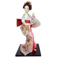 thumbnail image 4 of Figura coleccionable de geisha japonesa de 12 pulgadas, muñeca oriental, estatua artesanal de niña. Blanco y rosa, 4 of 9