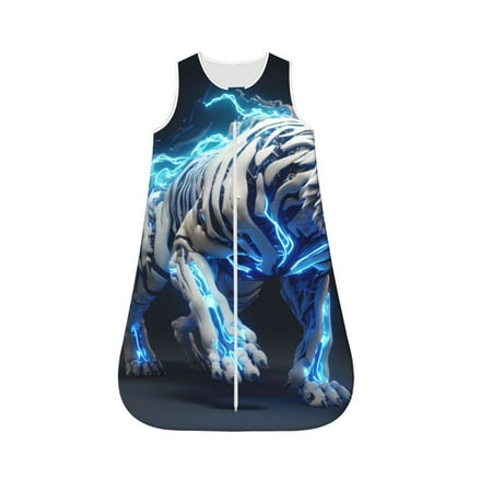 

Fotbe Futuristic Blue Light White Tiger Pattern Sleep Sack - Baby Wearable Blanket with Zipper Extra Soft Cotton Sleeveless Sleeping Bag for Infants-Large
