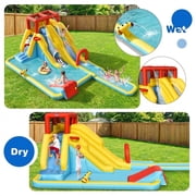 Redsmile Inflatable Dual Slide Water Park Climbing Bouncer with Splash Pool Basketball Hoop for Kids Aged 3-10 Outdoor Backyard Play - Multicolor