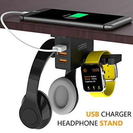Headphone Stand with USB Charger COZOO Under Desk Headset Holder Mount with 3 Port USB Charging Station and iWatch Stand (Best Watches Under 500 Usd)