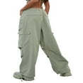 thumbnail image 5 of Women Grunge Drawstring Cargo Pants Loose Side Big Pockets Solid Color Casual Summer Spring Long Sports Trousers Green S, 5 of 5
