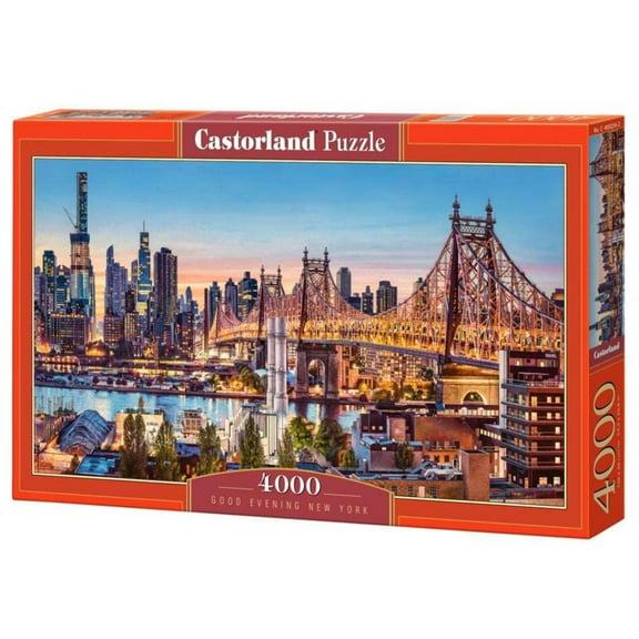 4000 Piece Jigsaw Puzzle, Good Evening New York, Puzzle of NYC, Puzzles of the USA, City Skyline Puzzle, New York Harbor and Bridge Puzzle, Castorland C-400256-2