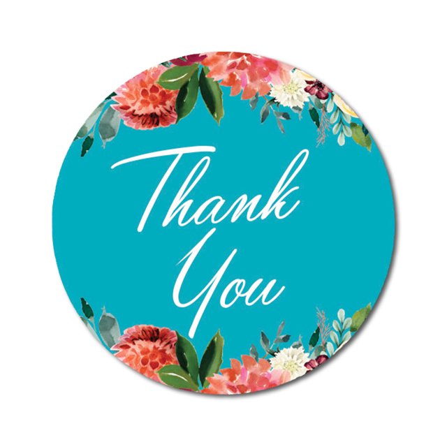 Darling Souvenir Lot de 45 Pcs Bordure Florale Chrysanthème Ronde Autocollants Merci Turquoise-1.6 Pouces