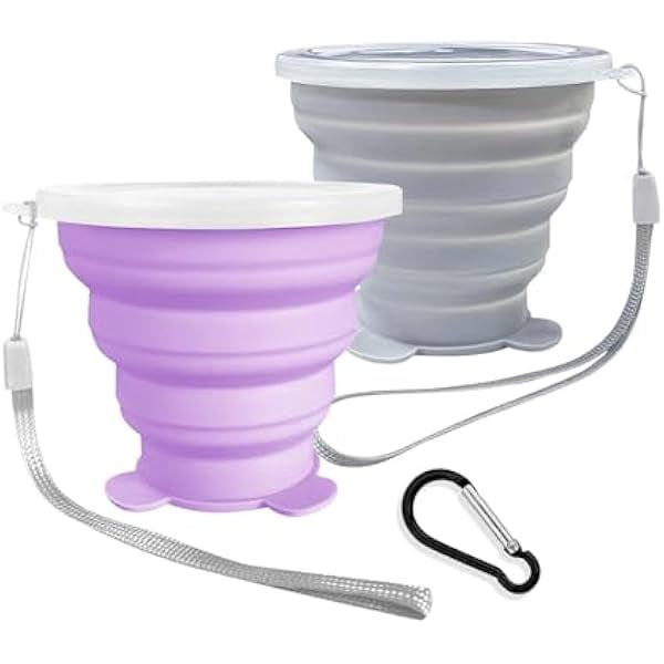 Tasses Pliables, Tasse de Voyage en Silicone Pliable, Tasse de Camping Pliable Extensible avec Couvercles, Petite Tasse Portable Réutilisable pour Voyage, Camping, Randonnée, Plage, Sports de Plein Air 180ML+180ML