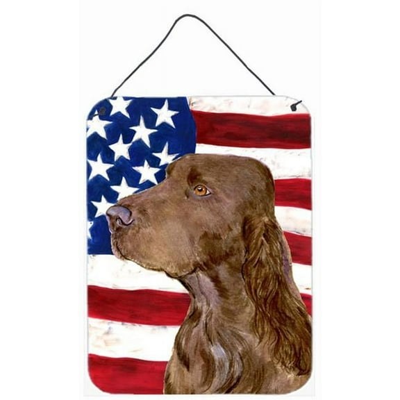 USA American Flag with Field Spaniel Aluminium Metal Wall Or Door Hanging Prints