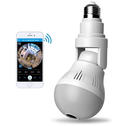 Smart Wi-Fi Light Bulb Camera Wireless 360° Panoramic IP Cam Lamp-Remote Floodlight Infrared Night Vision Motion Detection, Adjustable Vertical 90° Horizontal 360° Wi-Fi Camera HD 1080P  100V-250V
