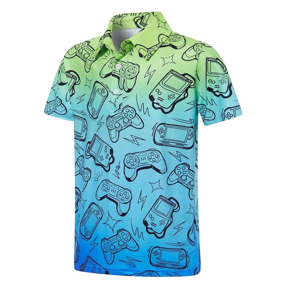 FYDUU Boys Polo Shirt Graphic Printed Short Sleeve Collared Golf Shirts Comfortable Breathable School Shirts for Kids Active Casual Tops 11-12 Years