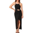 thumbnail image 2 of INSPIRE CHIC Maxi Women's 2024 Sexy Spaghetti Strap Cut Out Twist Front Pencil Split Club Party Long Dress Black L, 2 of 5