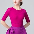 thumbnail image 3 of Women Ladies Elbow Length Sleeve Mesh Insert Foxtrot Tango Quickstep Dance Body Top Bodysuits Lertards Outfit, 3 of 6