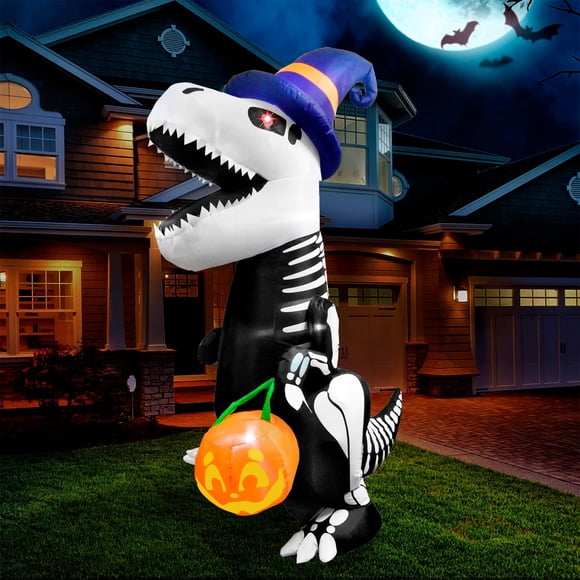 Joiedomi Decoraciones inflables de Halloween de 8 pies al aire libre, explosiones de Halloween para patio, dinosaurio esqueleto inflable con calabaza para decoración inflable de Halloween al aire libr