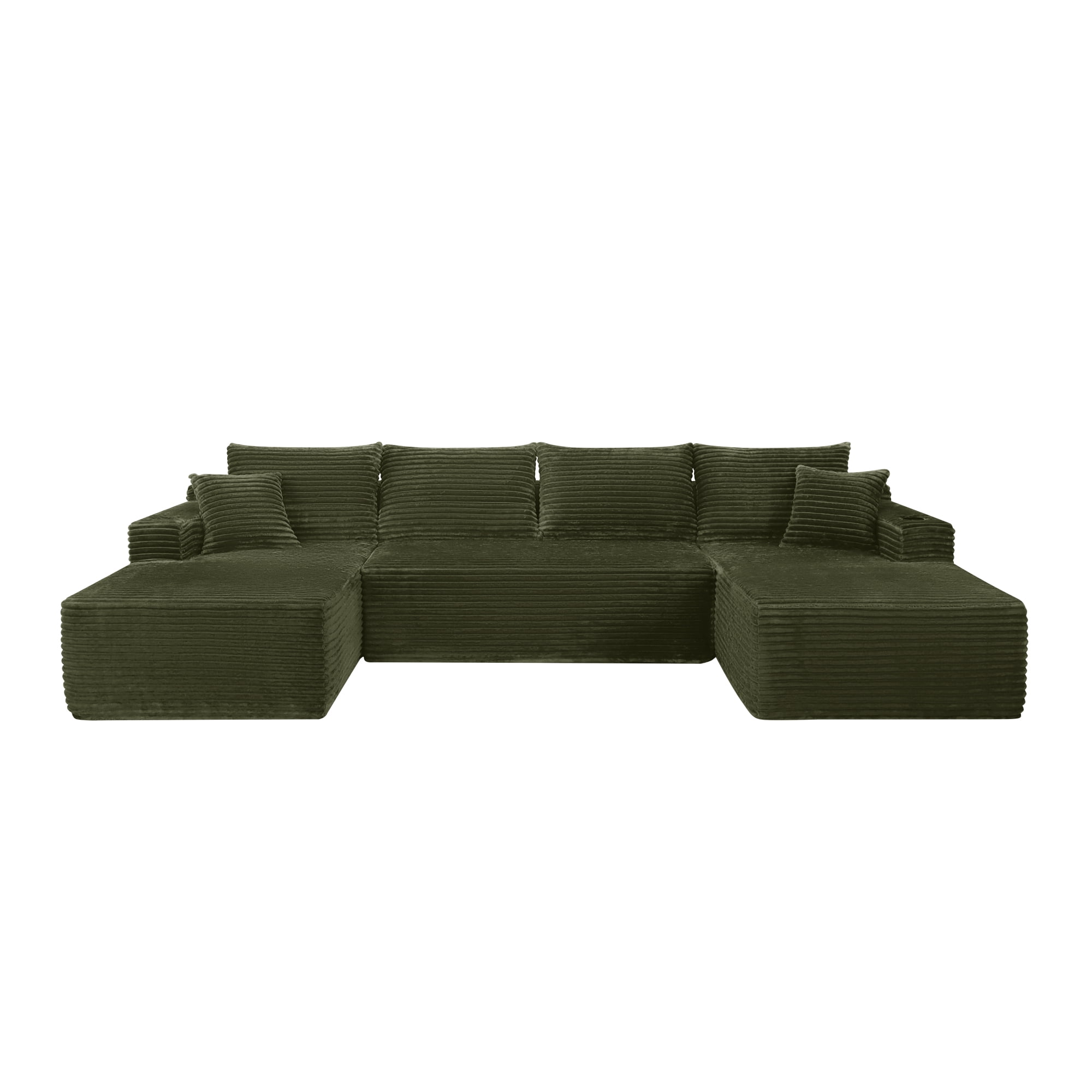 Modular U-Shaped Sectional Sofa with Chaise, 134'' Cloud Sofa with Cup Holders and Side Pockets, Upholstered Couch with Deep Seat for Living Room